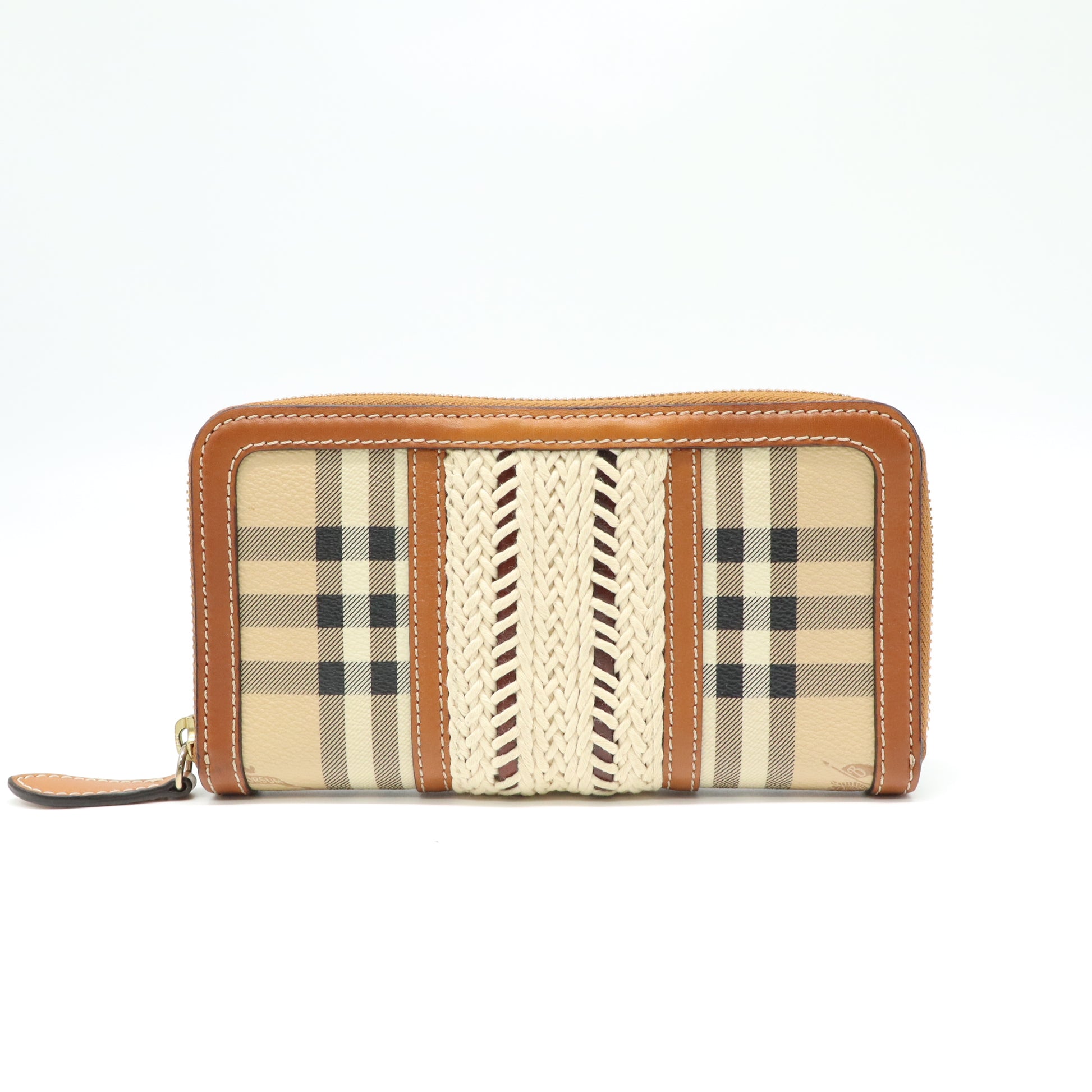 Burberry Beige/Brown House Check PVC and Leather Zip Around Wallet W21721