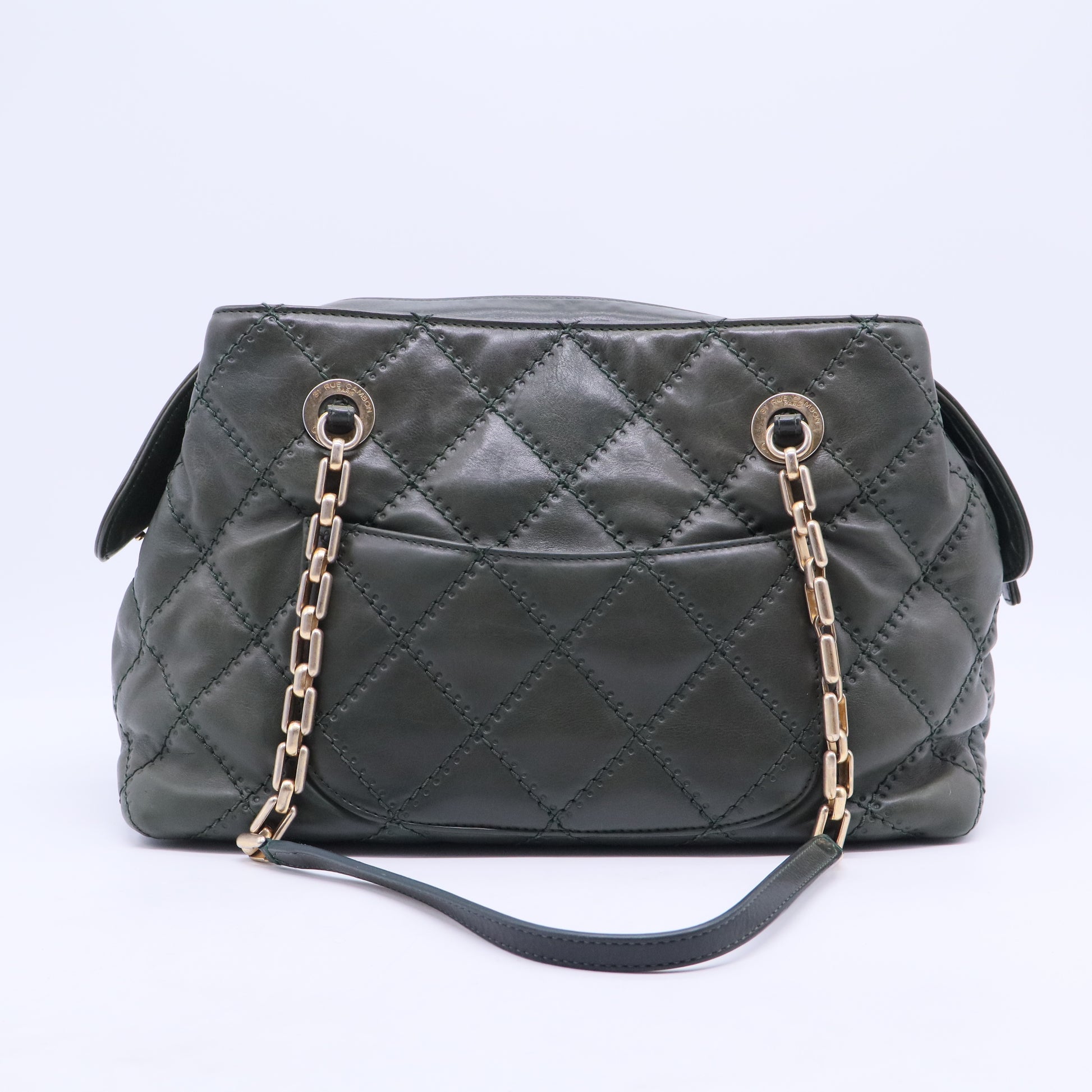 Chanel Retro Chain Zip Satchel Quilted Calfskin twins b20246