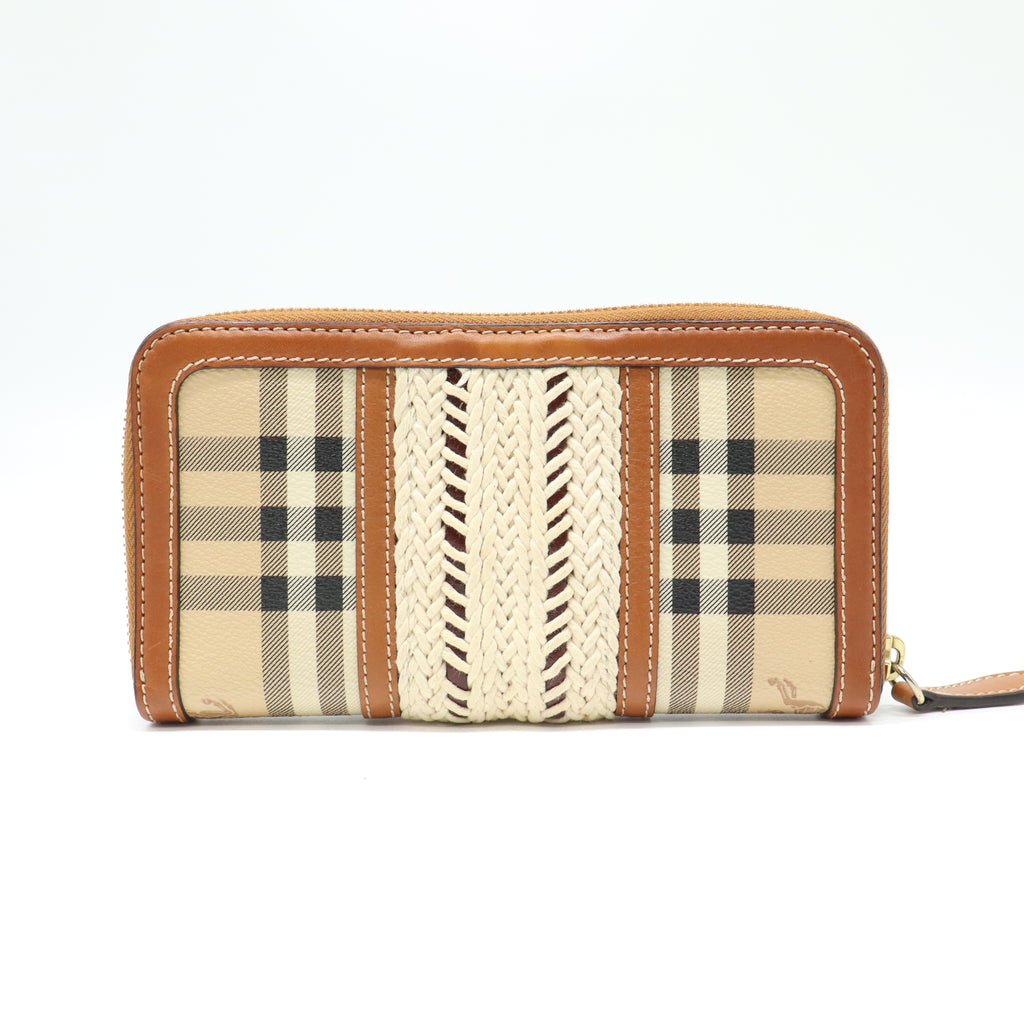 Burberry Beige/Brown House Check PVC and Leather Zip Around Wallet W21721