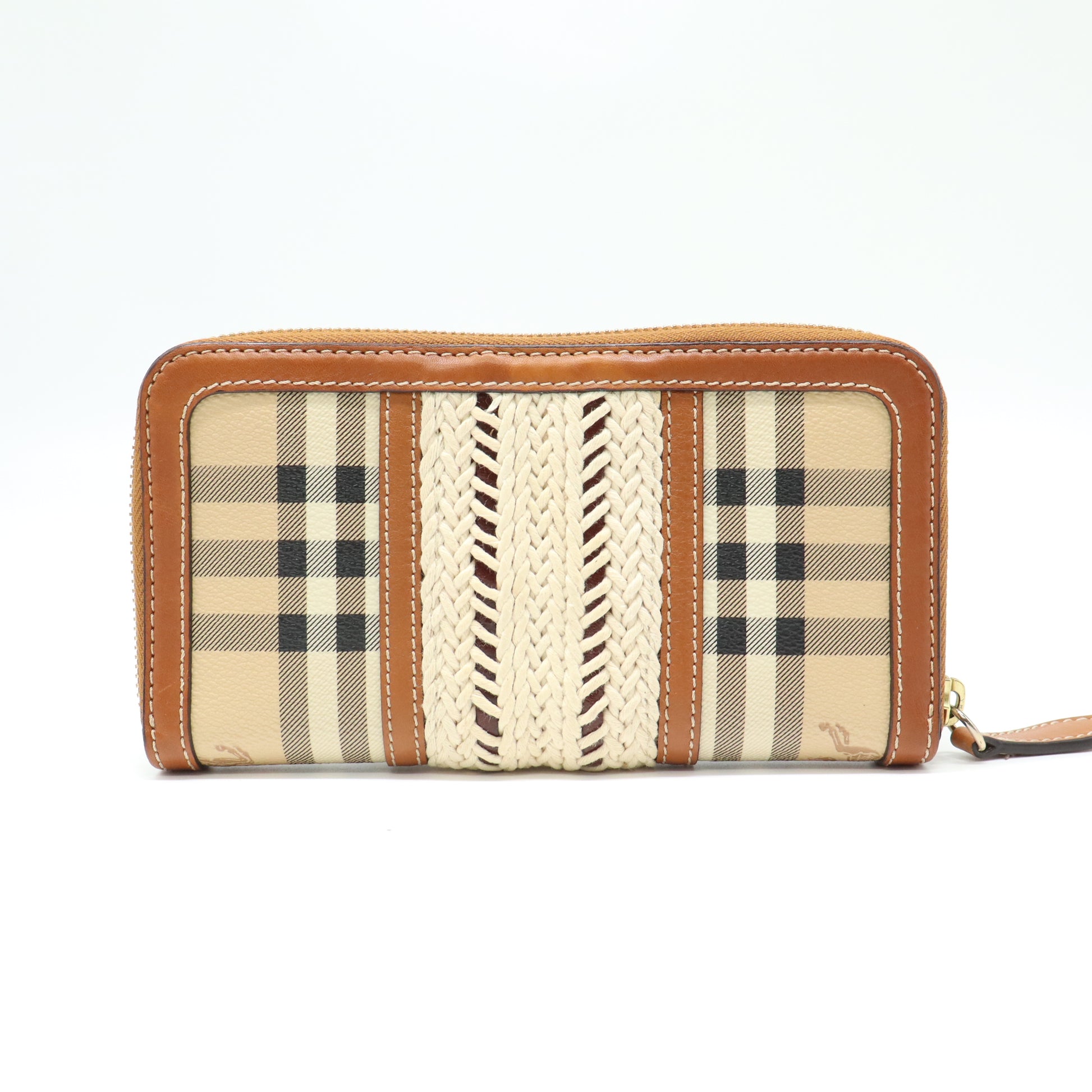 Burberry Beige/Brown House Check PVC and Leather Zip Around Wallet W21721