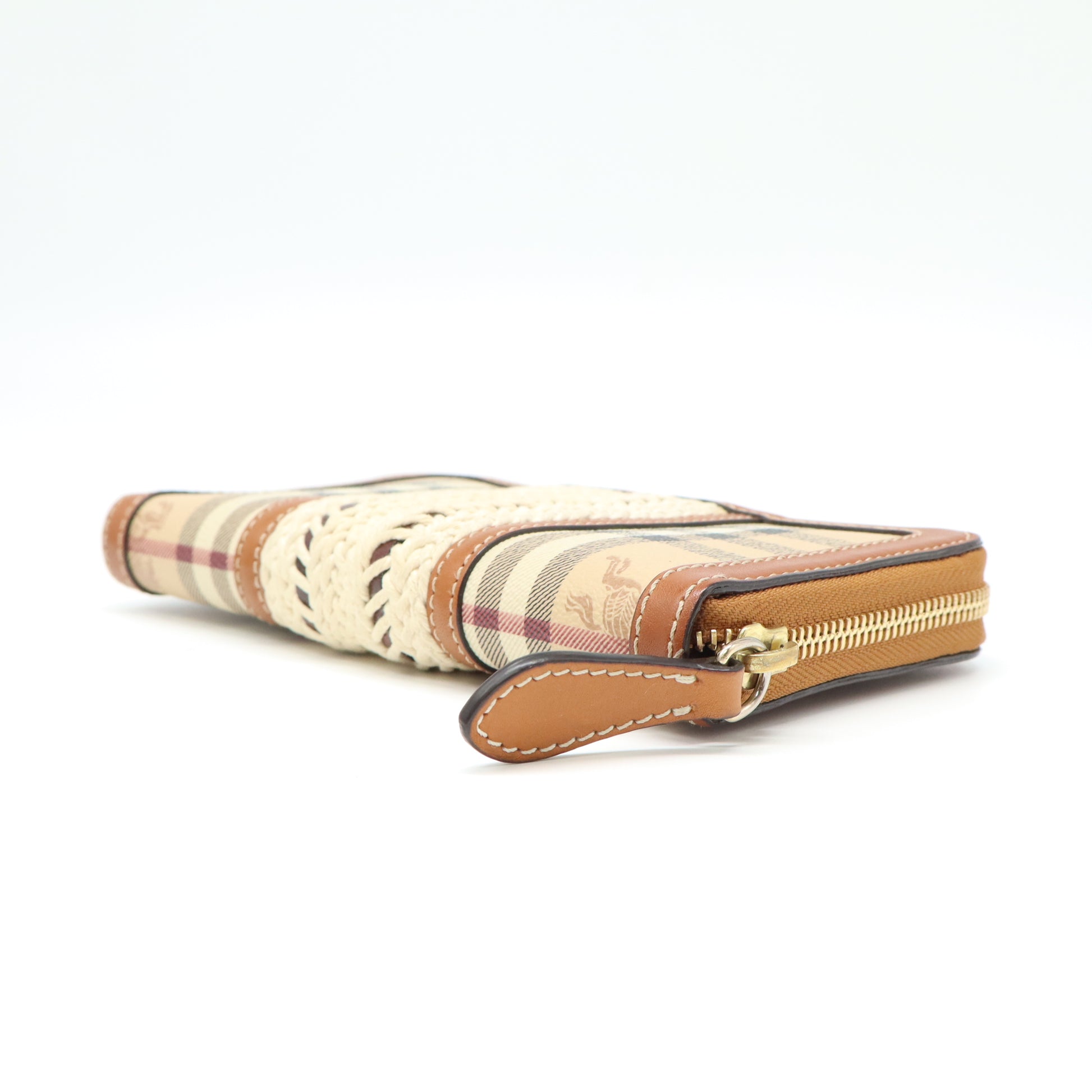 Burberry Beige/Brown House Check PVC and Leather Zip Around Wallet W21721