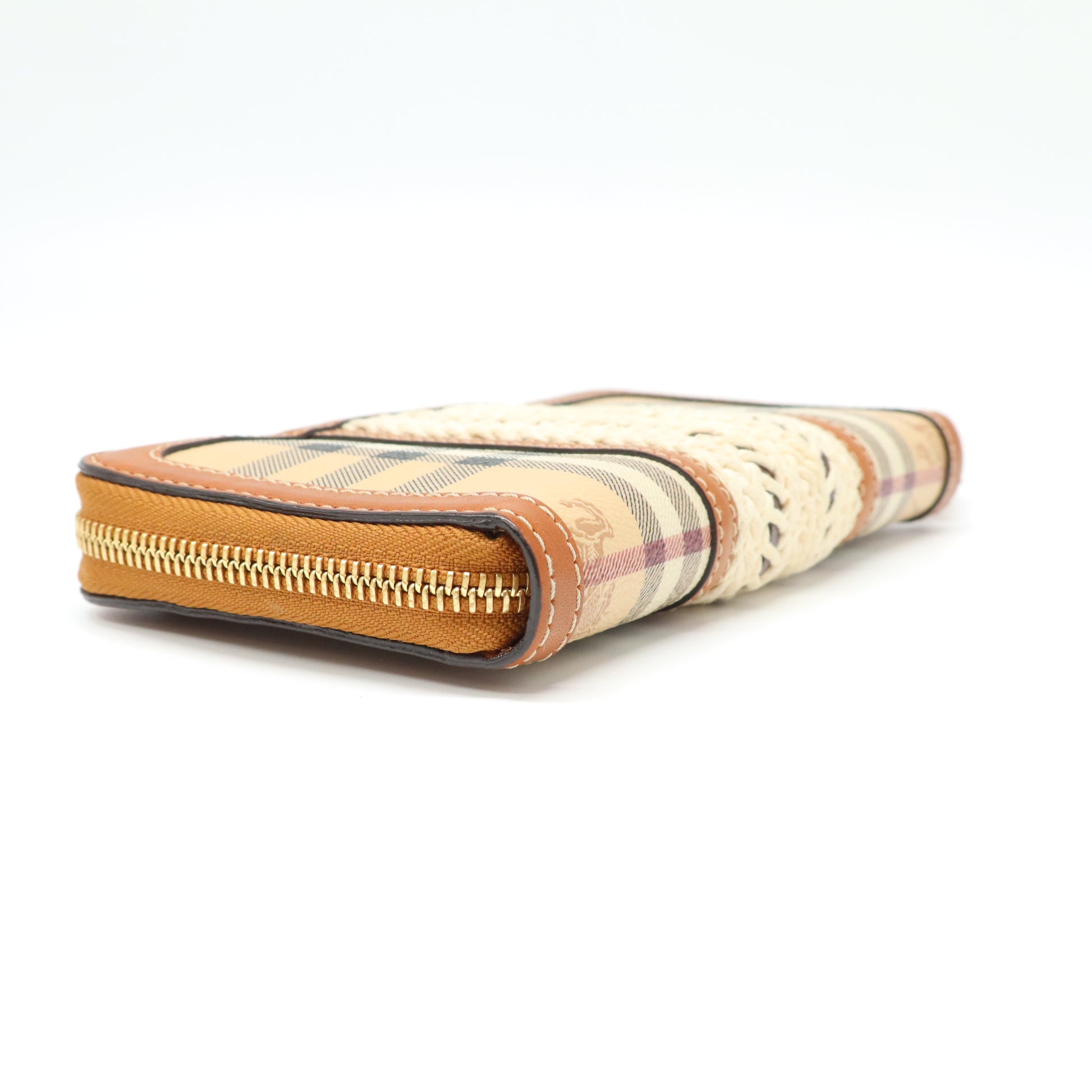 Burberry Beige/Brown House Check PVC and Leather Zip Around Wallet W21721