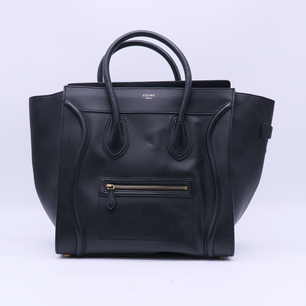Celine Black Smooth Calfskin Leather Large Luggage Tote Bag twins B20324
