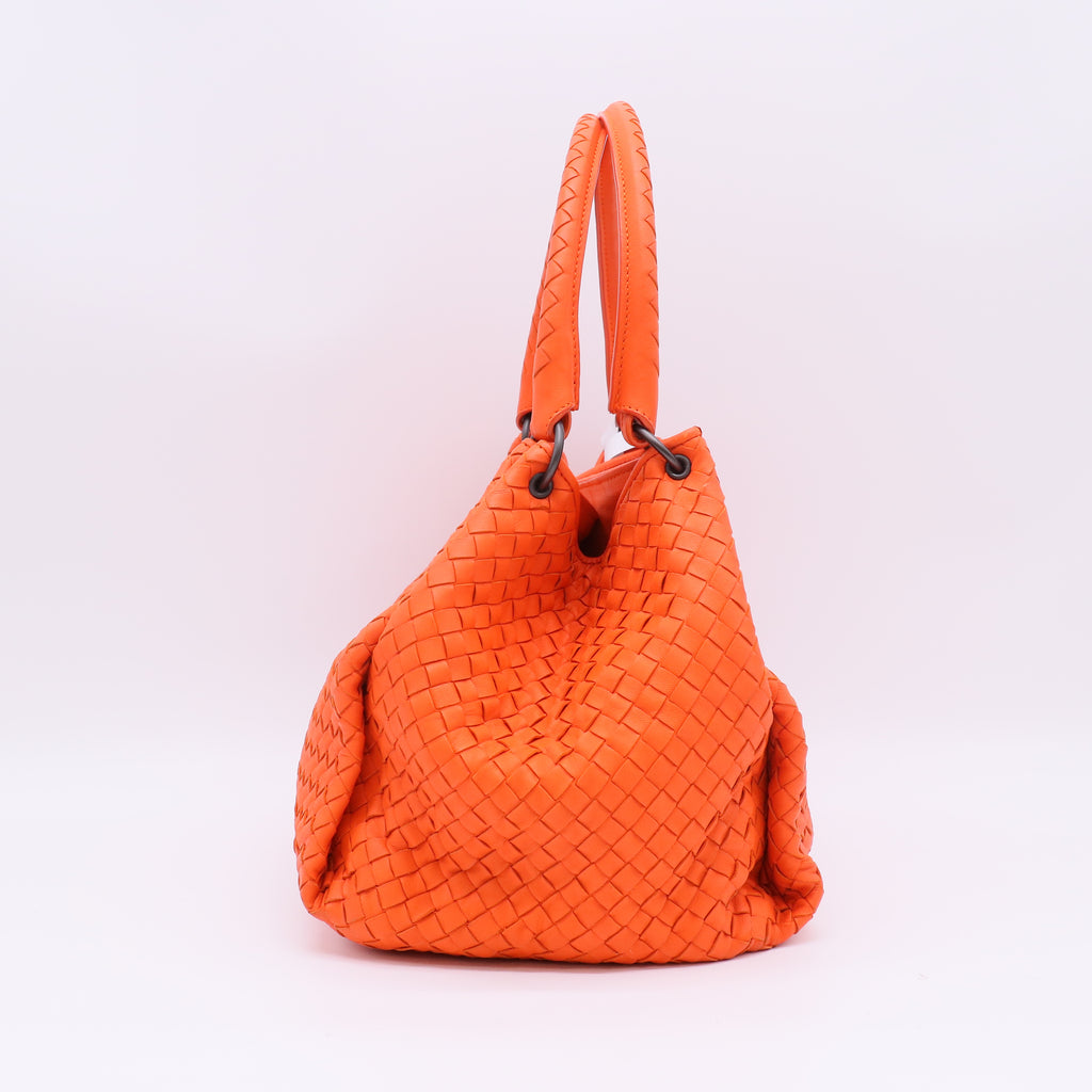 Bottega Veneta Nappa Intrecciato Parachute Tote Bag Orange twins B23453