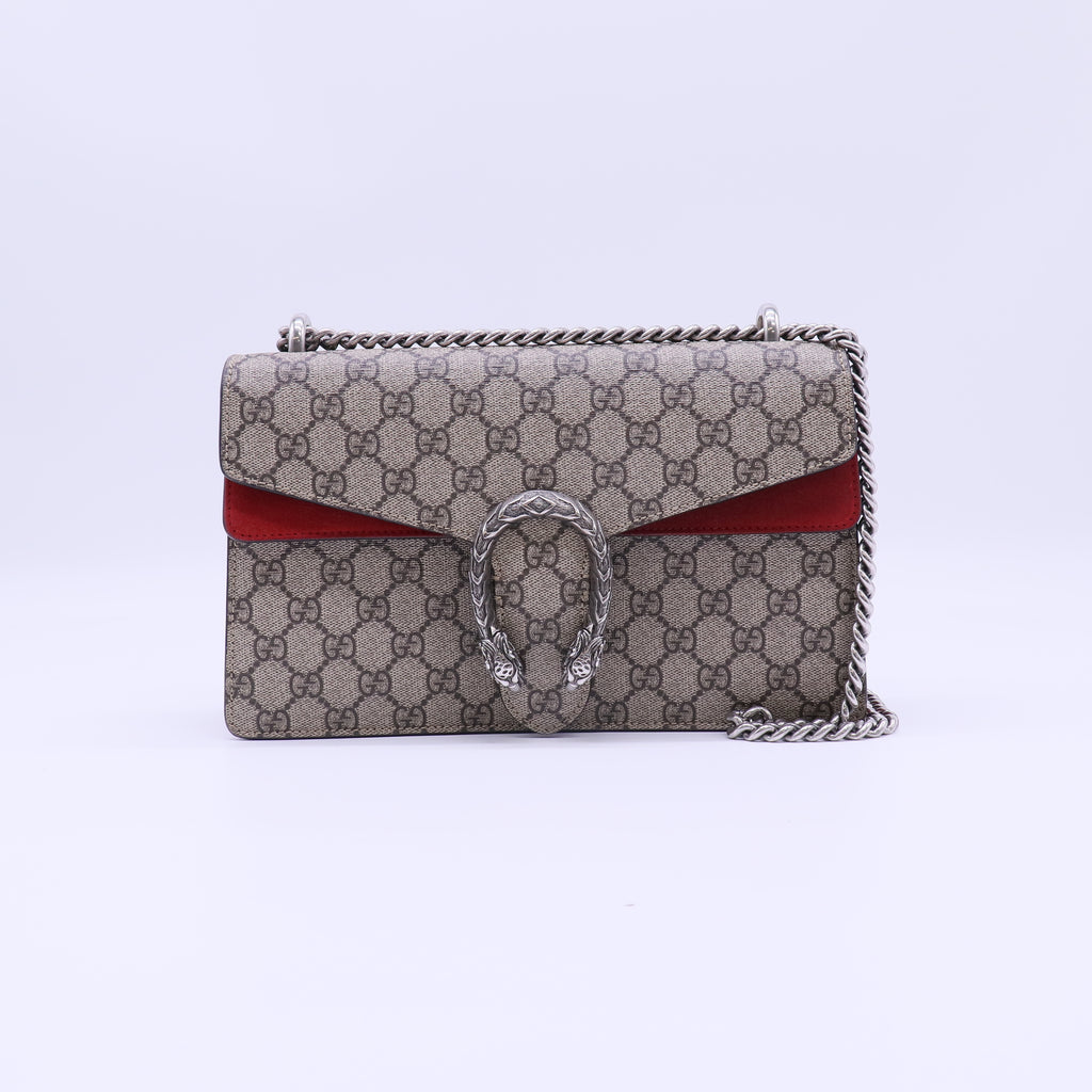 GG Supreme Monogram Suede Cudu Medium Dionysus Shoulder Bag Beige Ebony Vulcanic Red B22309