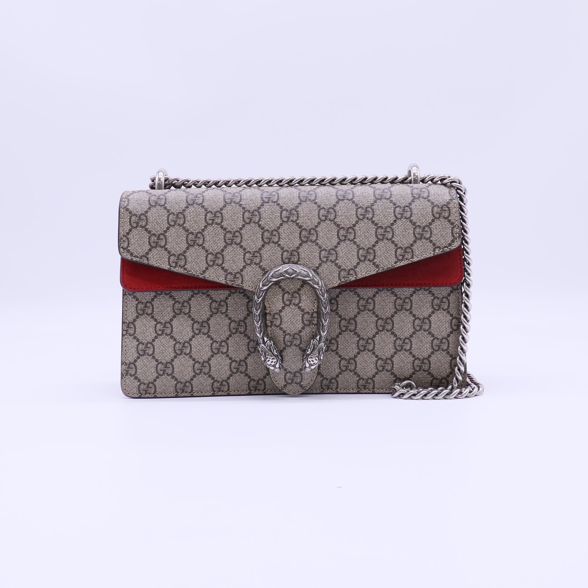 GG Supreme Monogram Suede Cudu Medium Dionysus Shoulder Bag Beige Ebony Vulcanic Red B22309