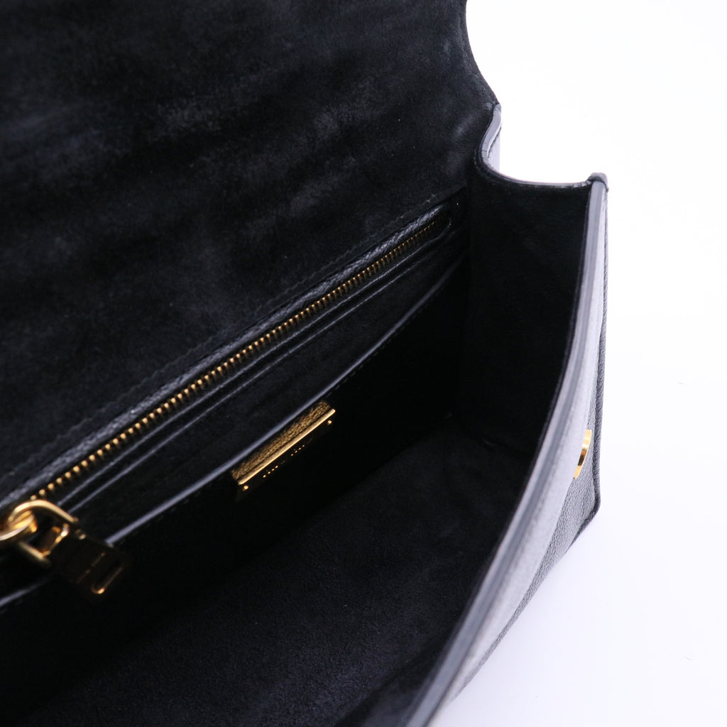 Miu Miu Black Madras Leather Crystal Embellished Buckle Flap Shoulder Bag  B21171