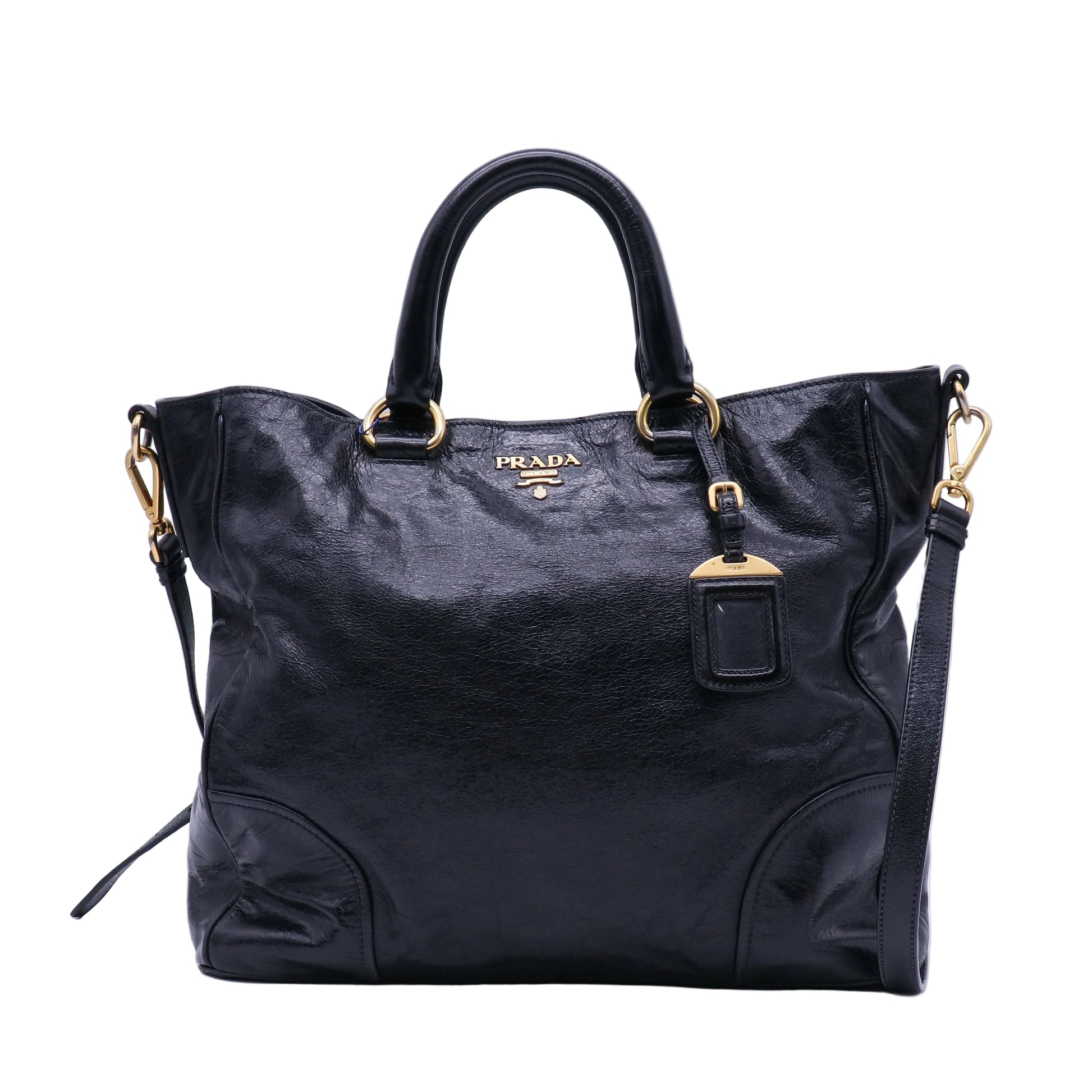 Prada Vitello Shine Tote Black twins LDJ4193