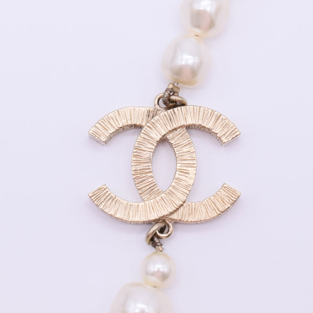 Chanel Goldtone Chain and Faux Pearl CC Drop Necklace Twins LDJ4170