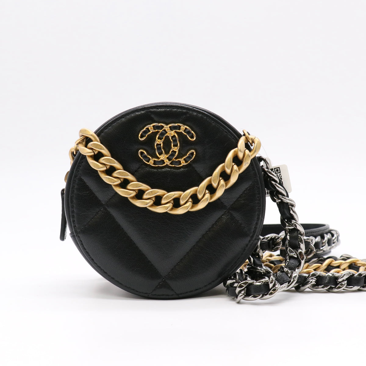Chanel Lambskin Quilted Chanel 19 Round Clutch With Chain Black twins LDJ5855