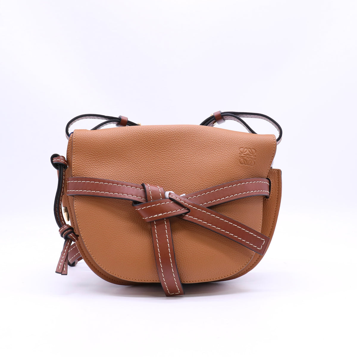 Loewe Grained Calfskin Small Gate Crossbody Bag Caramel Pecan Twins LDJ6649