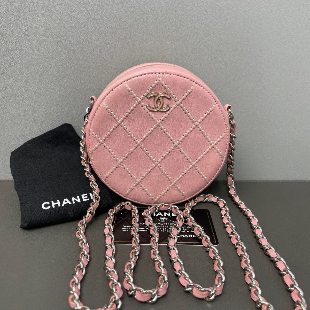 Chanel Caviar Quilted Round Ultra Stitch Vanity With Chain Pink twins LDZ109