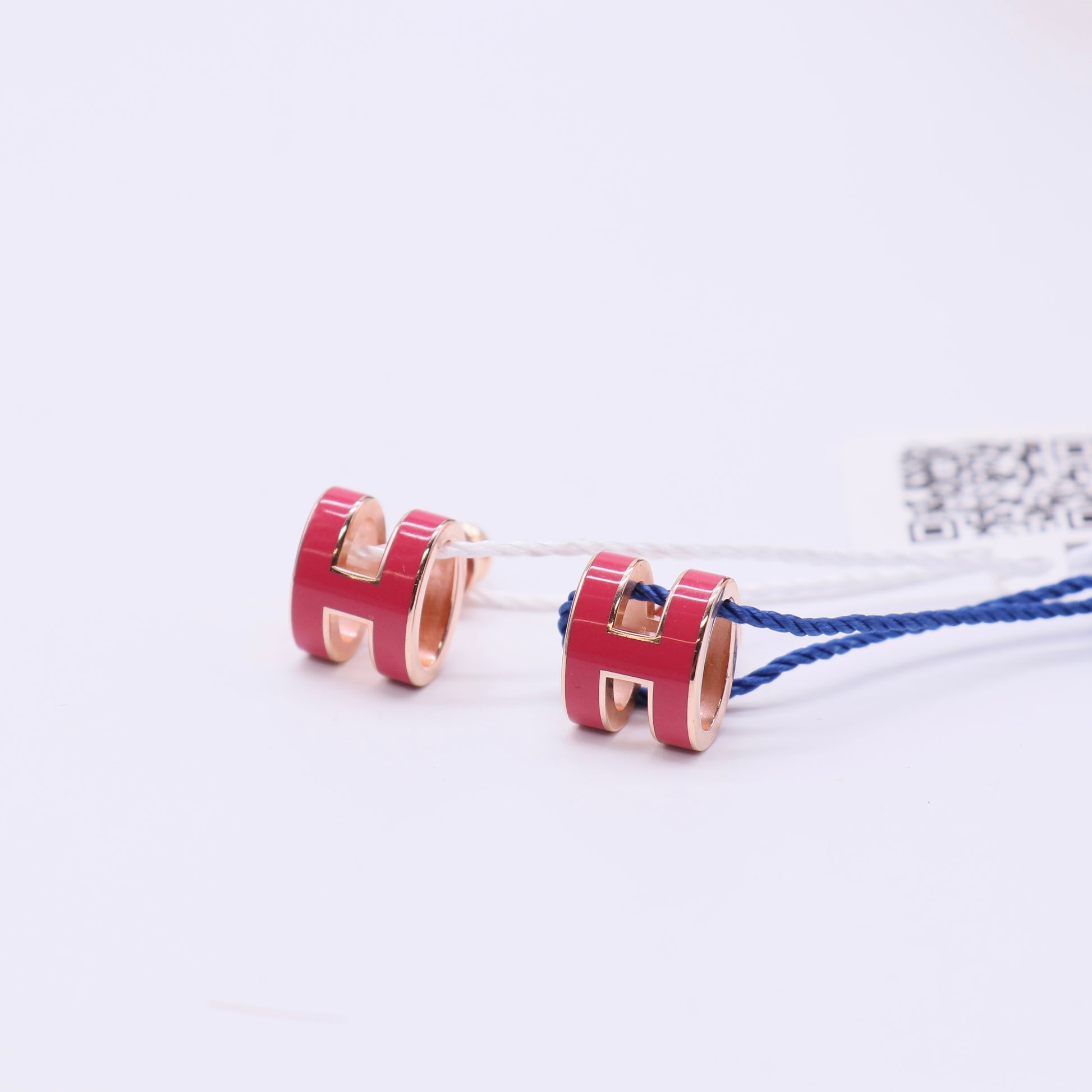 Hermes Rose Tone Red Metal Enamel Pop H Earrings LDZ180