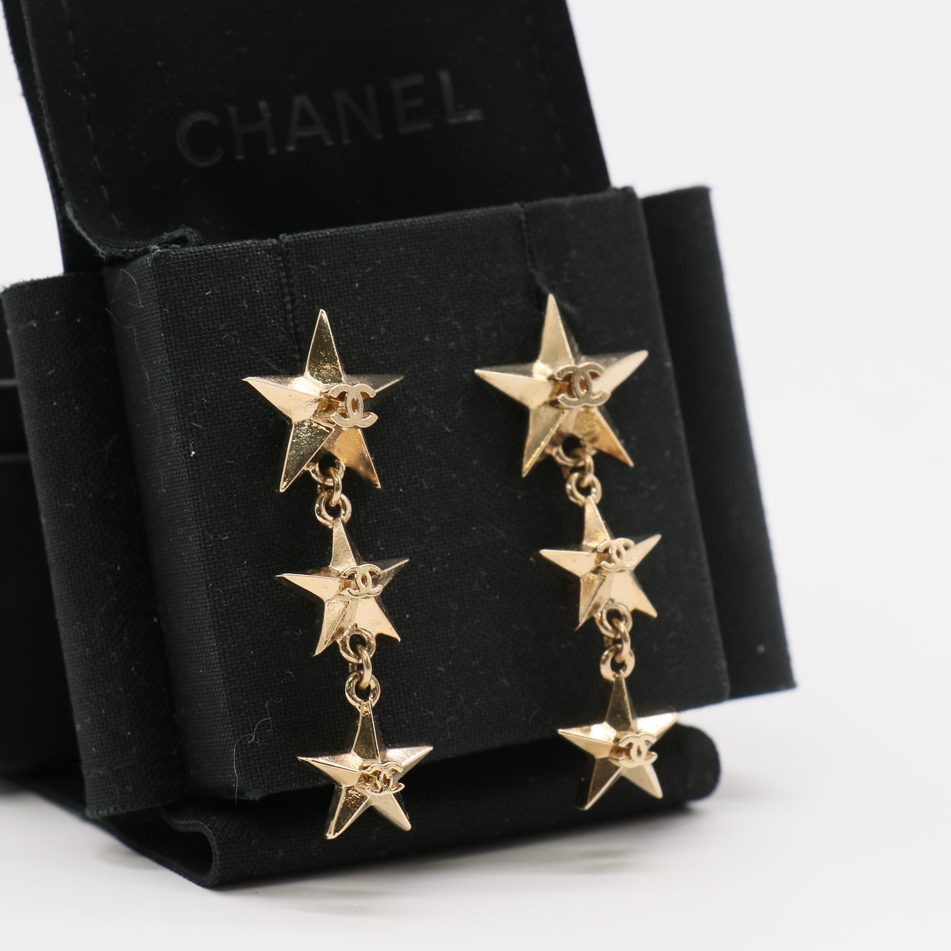 Chanel Triple Star Drop Earrings Twins LDZ513