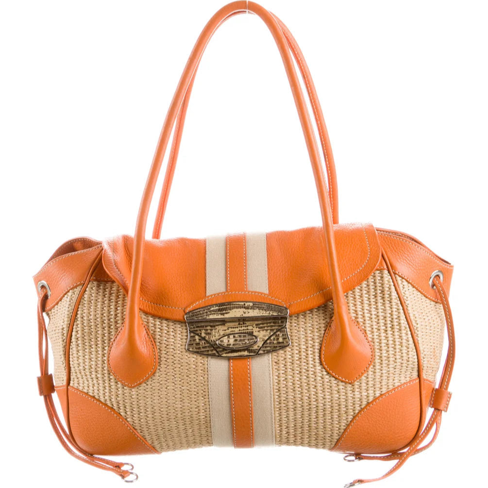 Vitello Daino-Trimmed Paglia Shoulder Bag  twins