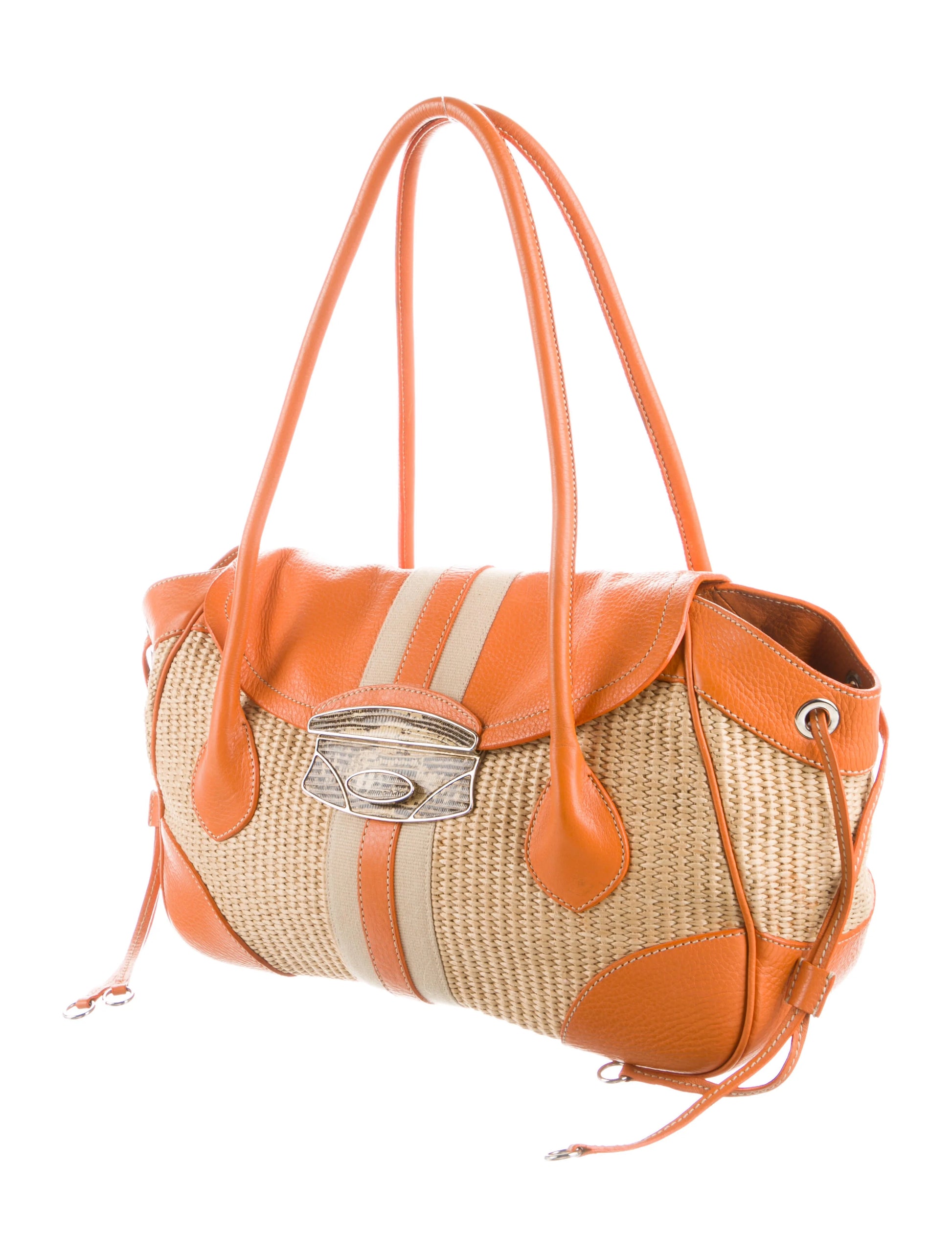 Vitello Daino-Trimmed Paglia Shoulder Bag  twins