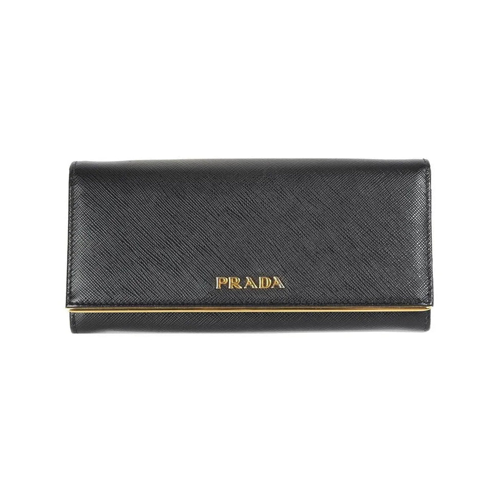 Prada Black Saffiano Continental Wallet Twins LDJ4331