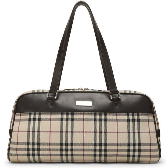 House Check Canvas Handbag Beige - twins