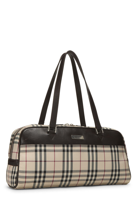 House Check Canvas Handbag Beige - twins