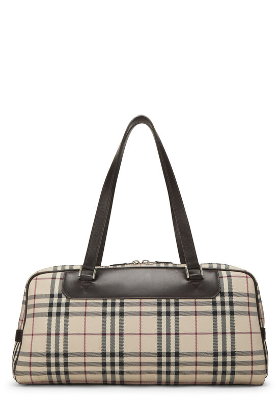 House Check Canvas Handbag Beige - twins