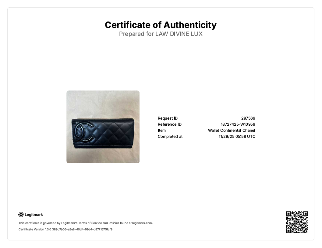 Calfskin Quilted Cambon Gusset Flap Wallet Black