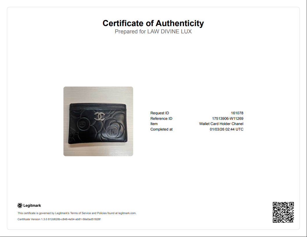 Black Leather Camellia Embossed Card Holder W11269
