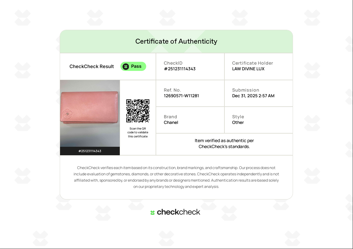 Pink Calfskin Leather Flap Camellia Wallet W11281