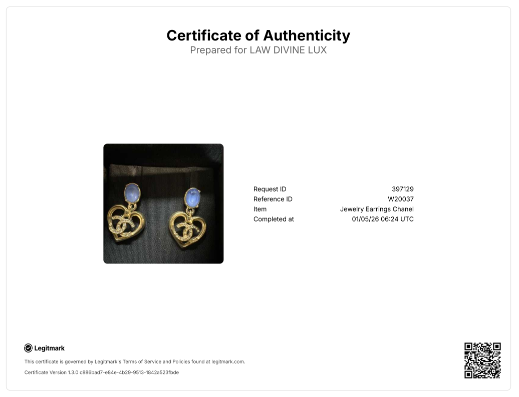Blue and Clear Strass CC Heart Gold Metal Earrings