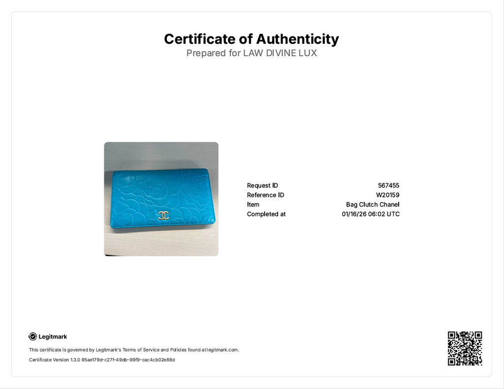 Blue Camellia Embossed Lambskin Leather L Yen Wallet W20159