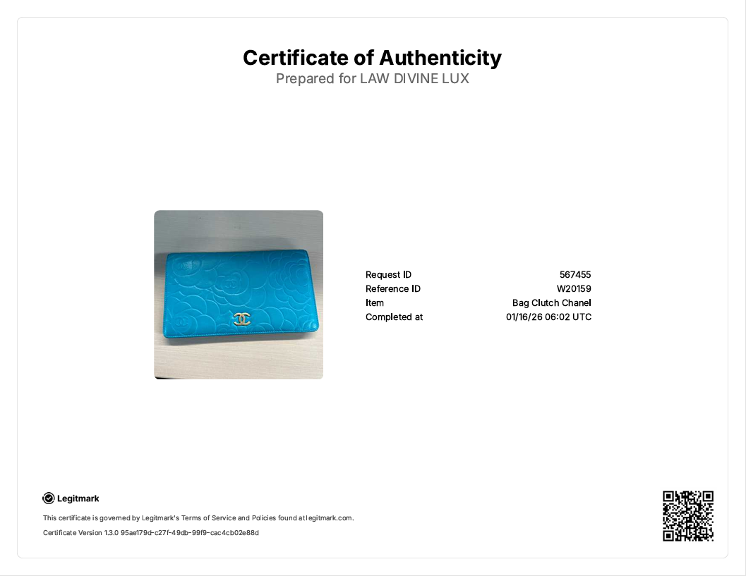 Blue Camellia Embossed Lambskin Leather L Yen Wallet W20159