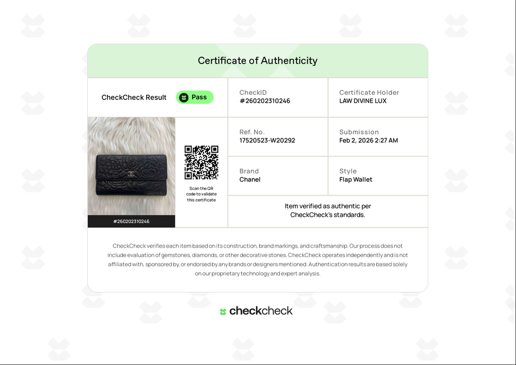 Lambskin Camellia Embossed Large Flap Wallet Black W20292