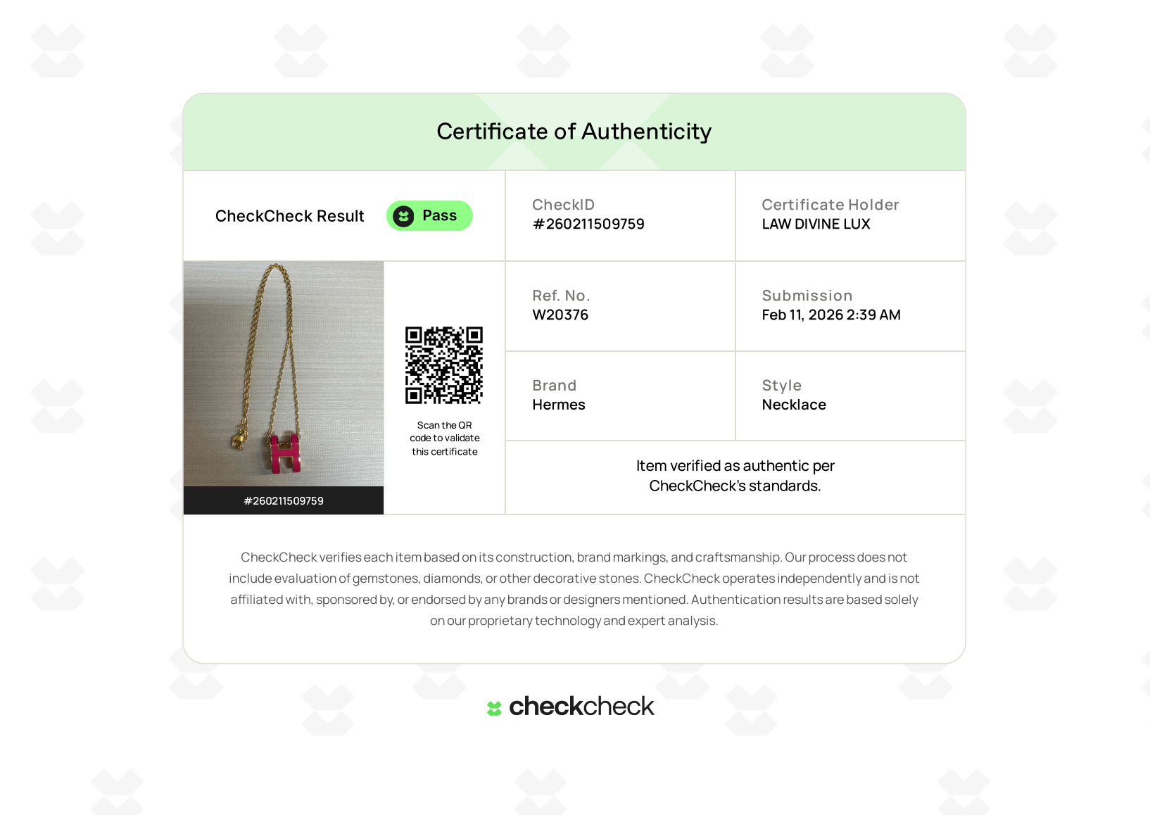 Pop H Pendant Necklace TWINS W20376