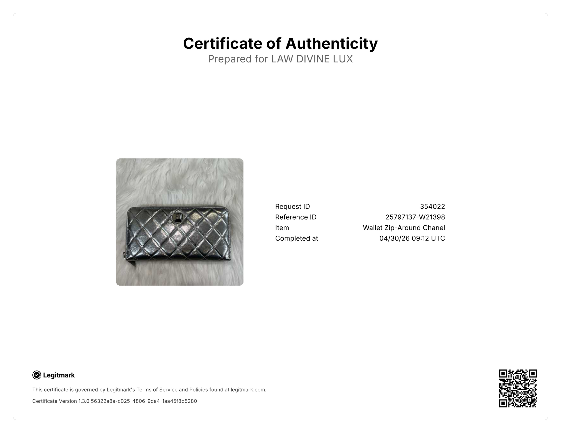 Chanel Metallic Quilted Zip Around Long Wallet W21398
