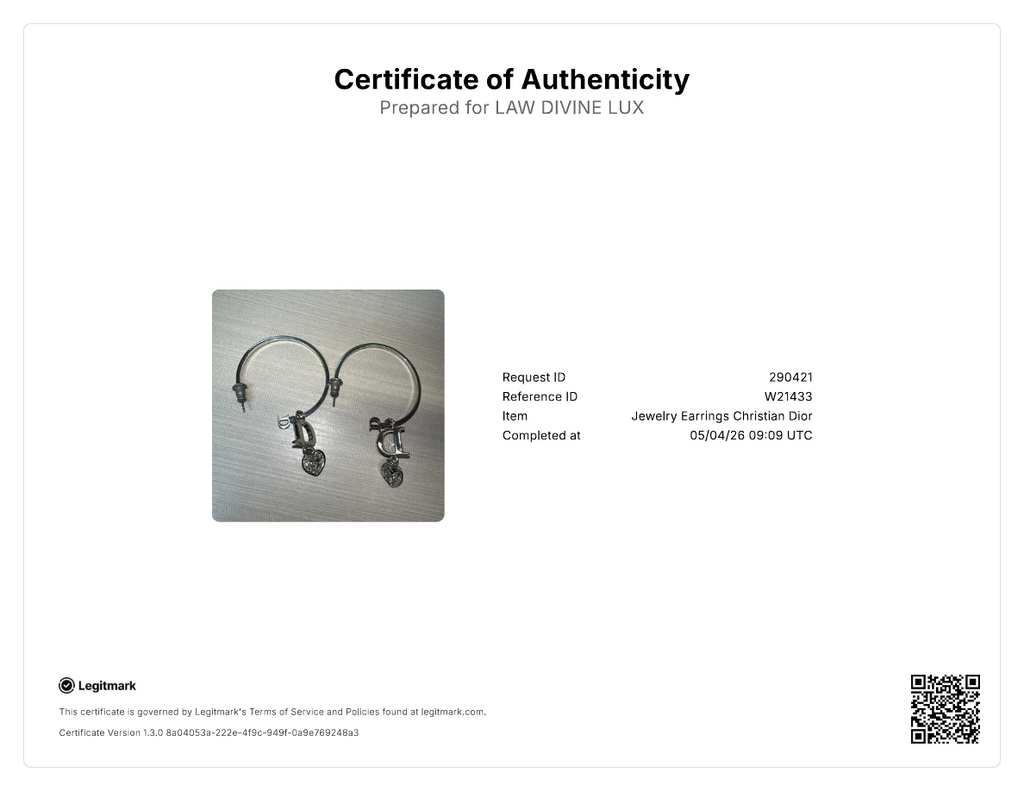Christian Dior Vintage Crystal 'D' Logo Heart Charm Hoop Earrings W21433