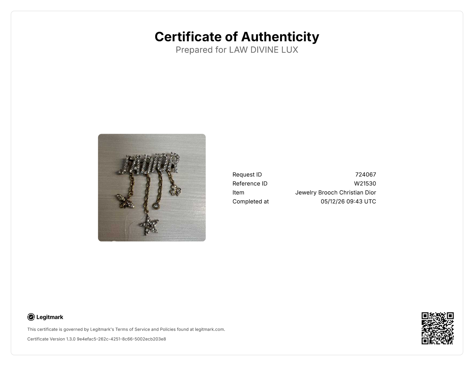 Dior J'Adior Charms Brooch W21530