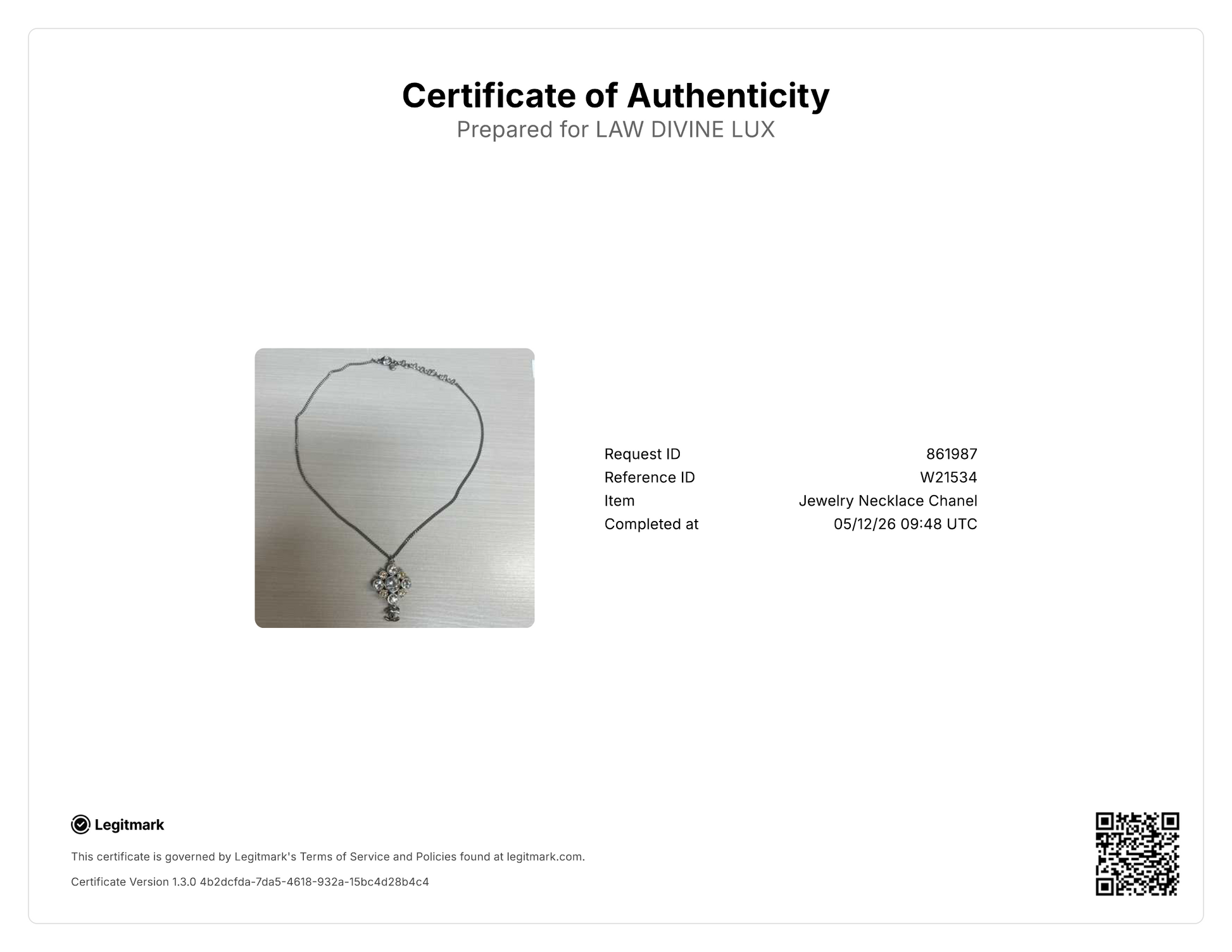 Chanel Crystal CC Maltese Cross Pendant Necklace W21534
