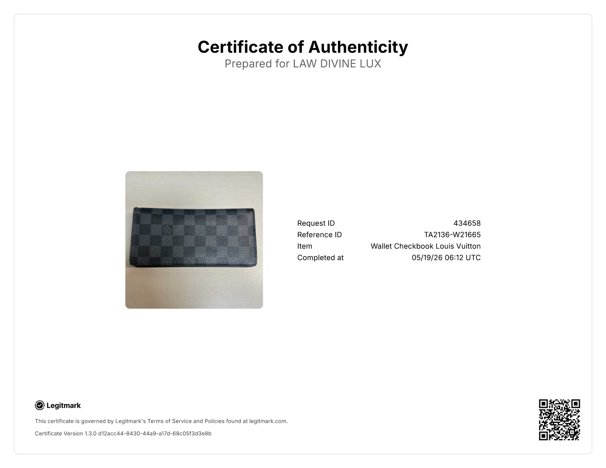 Louis Vuitton Damier Graphite Brazza Wallet W21665