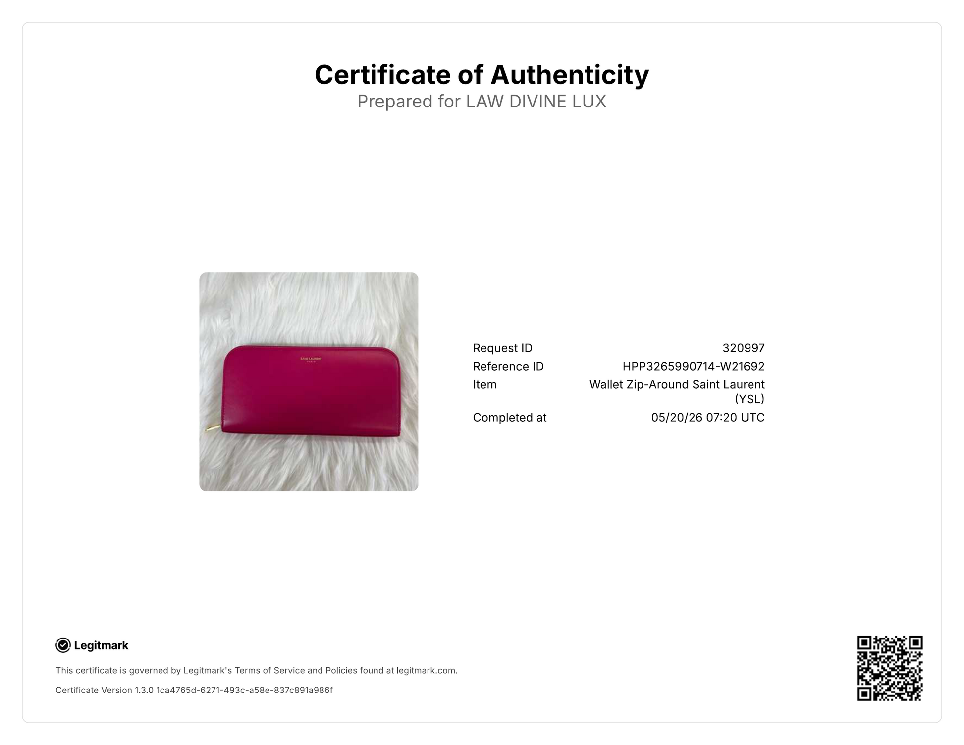 Saint Laurent Large Zip Around Wallet W21692