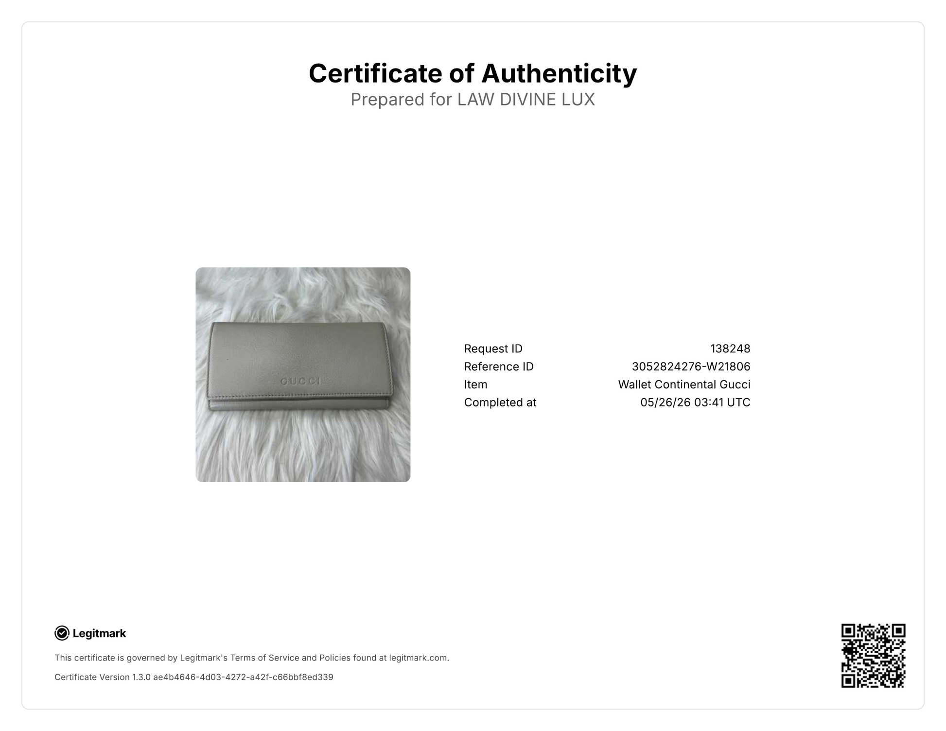 Gucci Textured Leather Continental Flap Wallet W21806