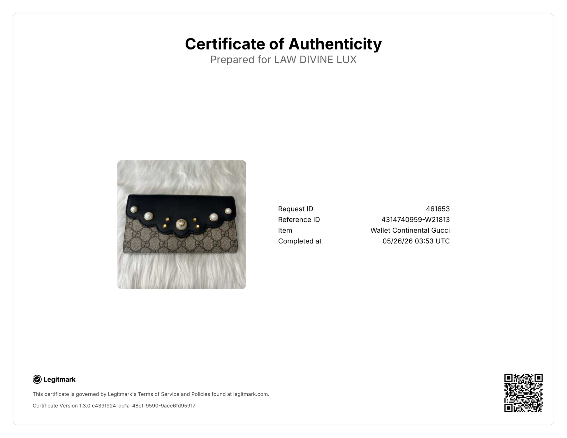 Gucci GG Supreme Pearl Studded Peony Continental Wallet W21813