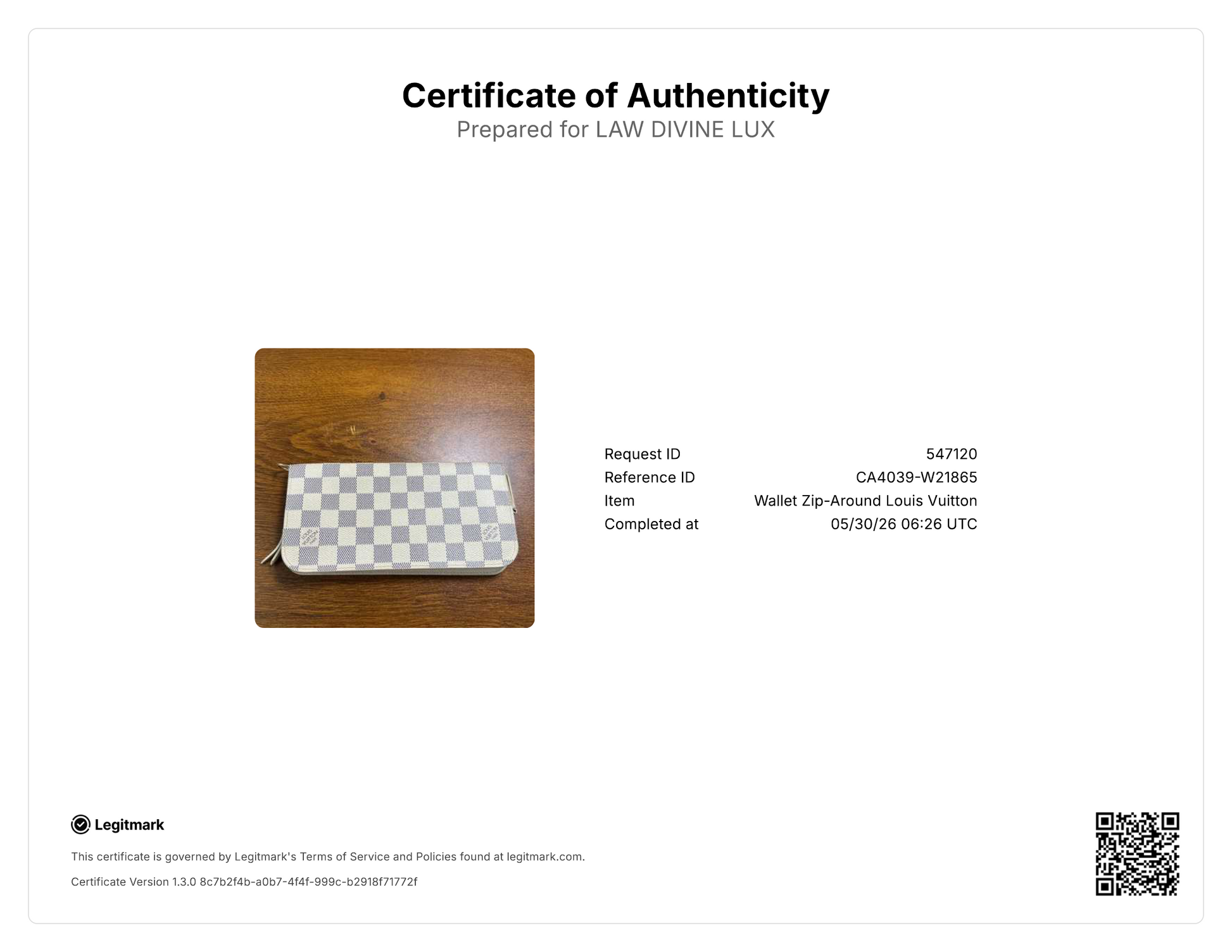 Louis Vuitton Damier Azur Coated Canvas Wallet W21865