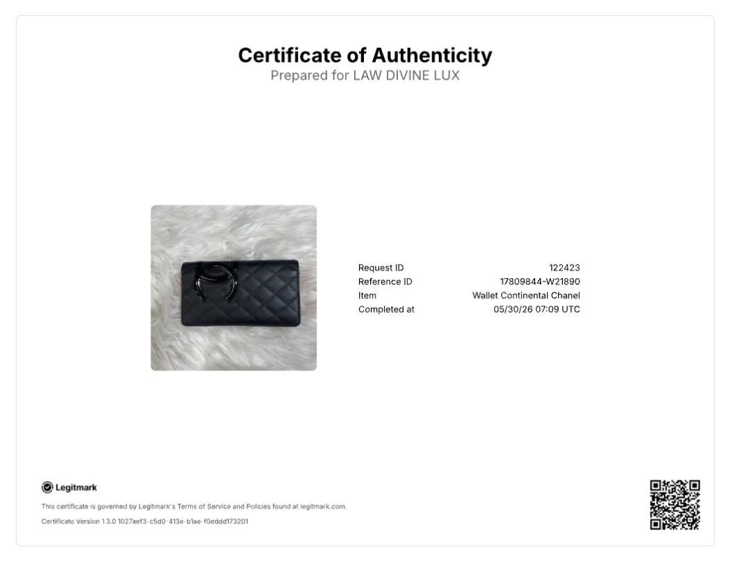 Calfskin Quilted Cambon Yen Wallet Black W21890