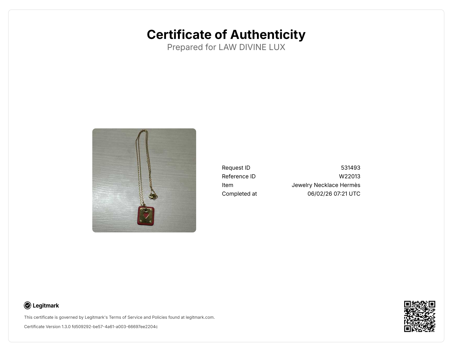 Hermes As de Coeur Pendant W22013