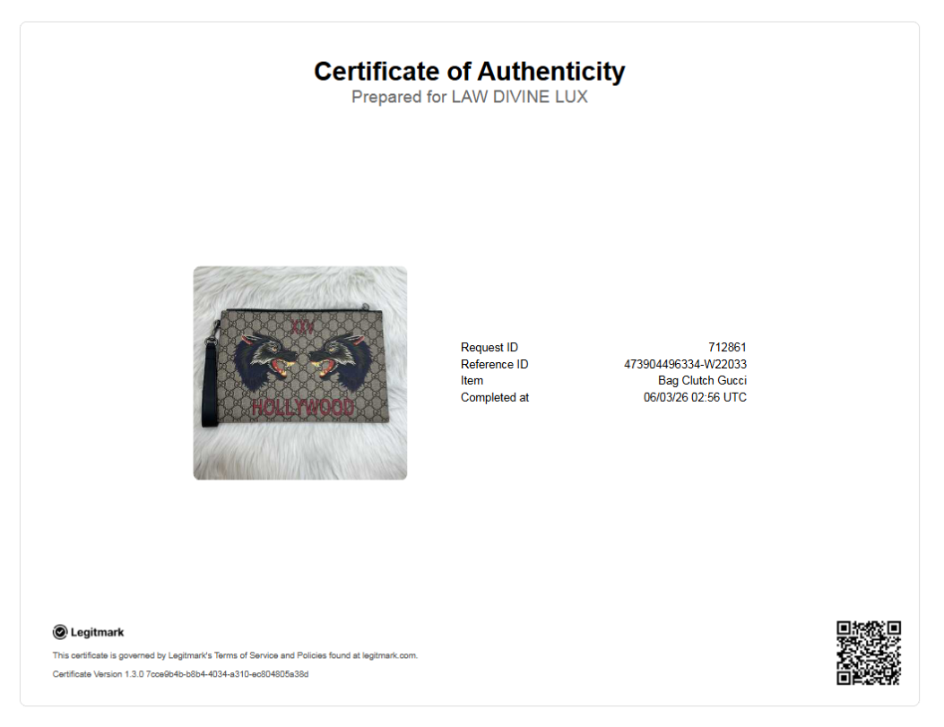 Gucci GG Supreme Bestiary Wolf Print "XXV Hollywood" Zip Pouch W22033