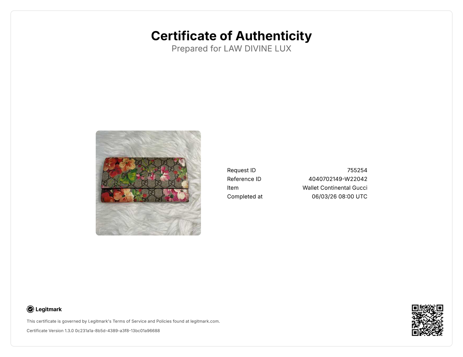 Gucci GG Blooms Supreme Canvas Continental Flap Wallet W22042