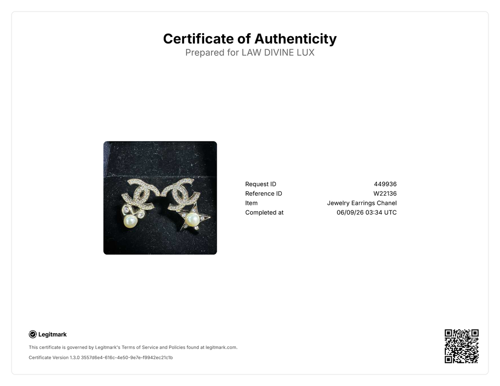 Chanel Crystal Pearl CC Star Heart Asymmetric Earrings W22136