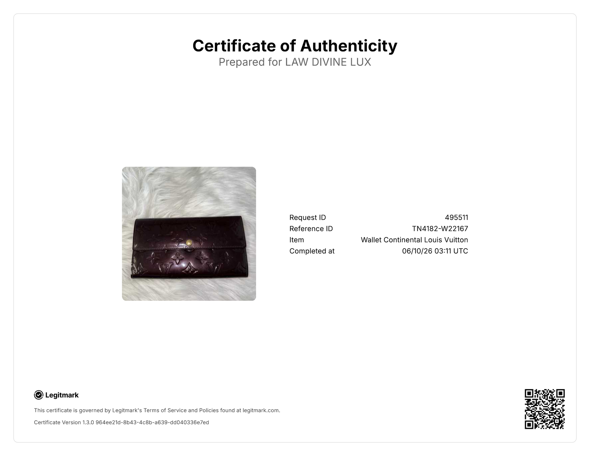 Louis Vuitton Monogram Vernis Sarah Wallet W22167
