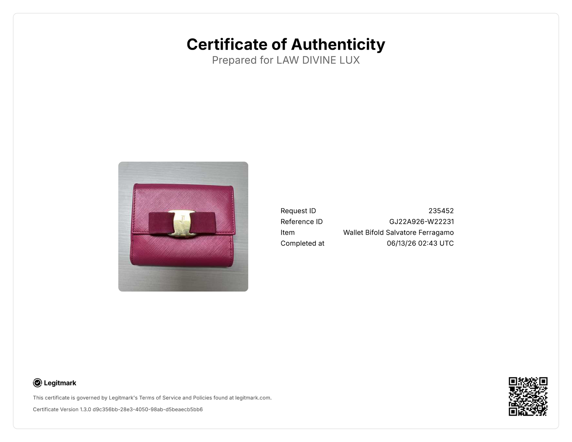 Ferragamo Vara Bow Compact Wallet W22231