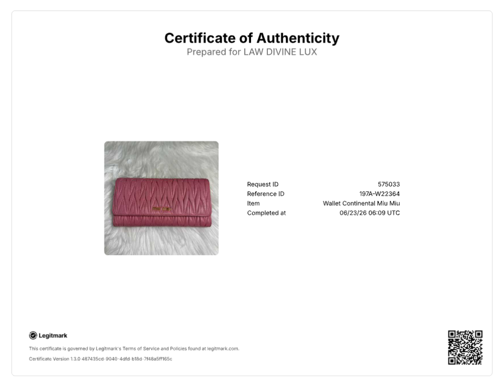 Miu Miu Matelassé Leather Long Wallet W22364