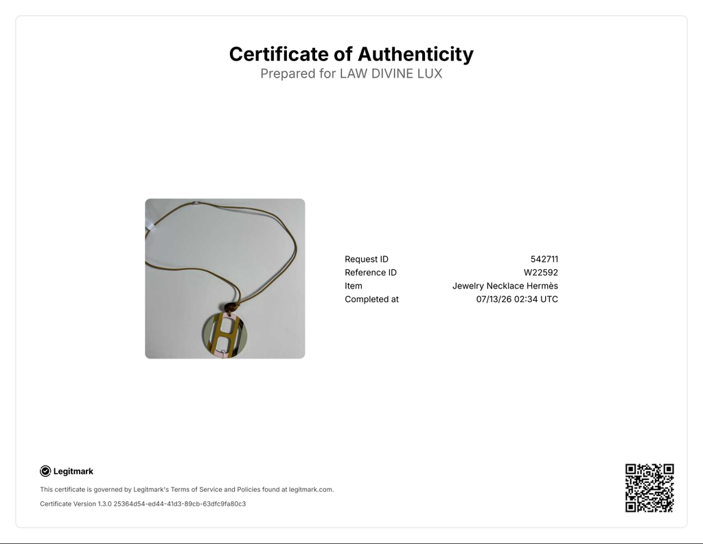 H Equipe Lacquered Horn Pendant On Leather Cord W22592